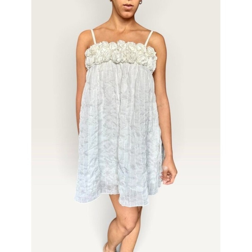 White Bridal Shower Mini Dress XXS/XS 3D Floral Babydoll Coquette Fairy NWT